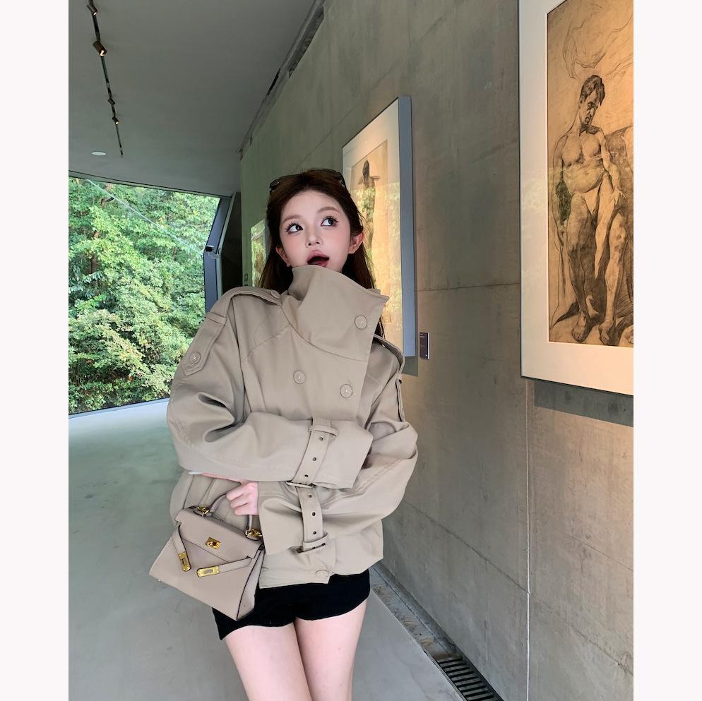 Women's Stand Collar Long Sleeve Jacket Loose Fit Commuter Windbreaker Coat