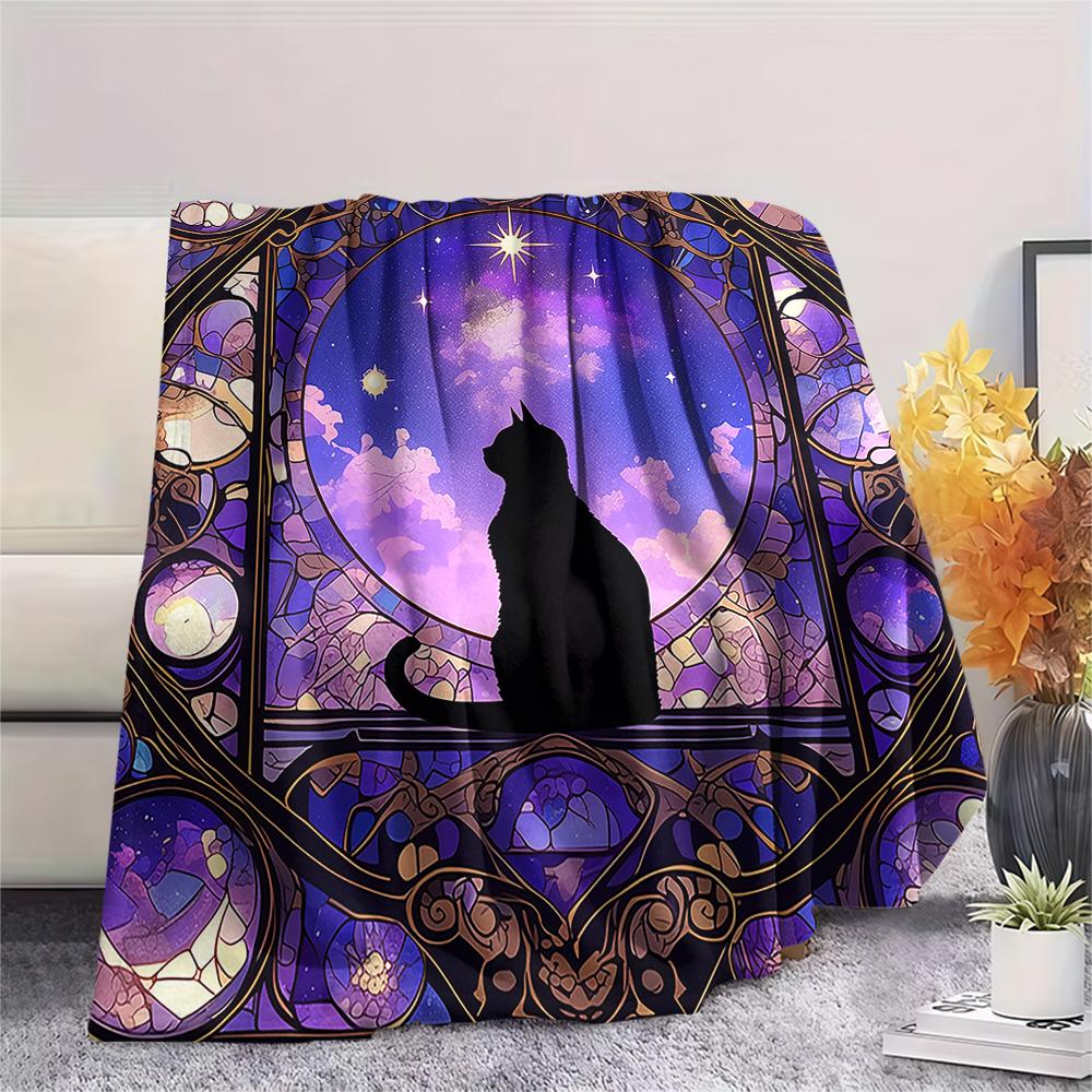 Black Cat Print Flannel Blanket, High Quality Comfortable for All Seasons, Home Decor, Warmth and Comfort, Perfect for Christmas Gifts