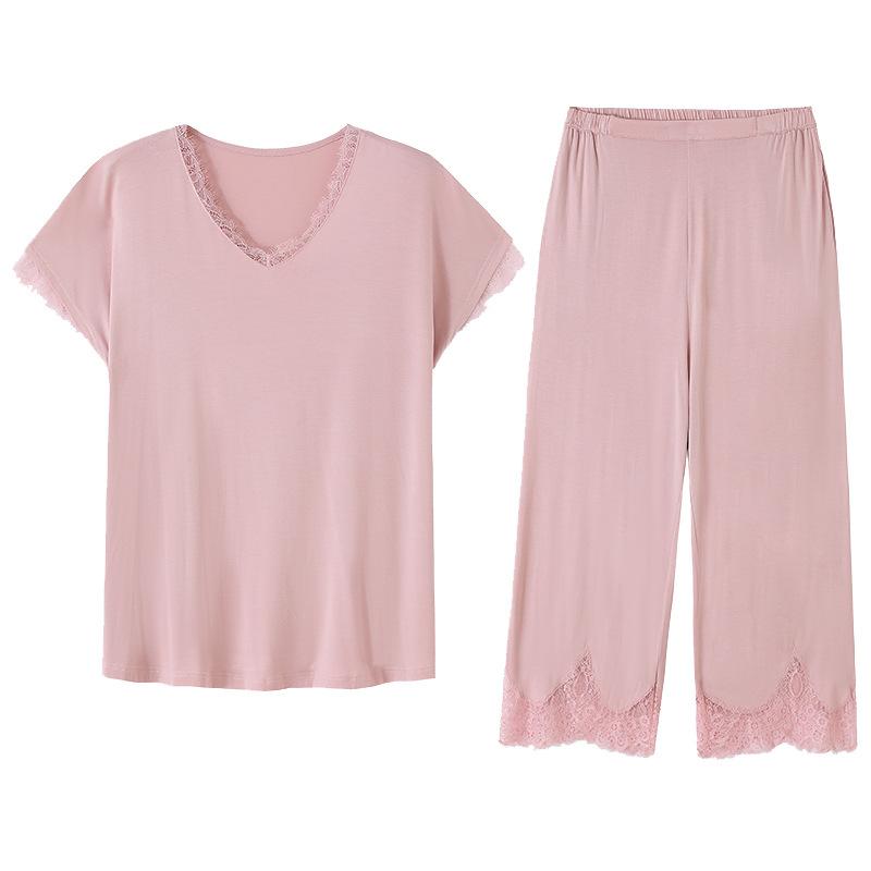 Pajamas women's summer Modal cotton and silk short-sleeved trousers thin summer 1011 new large-size loungewear set