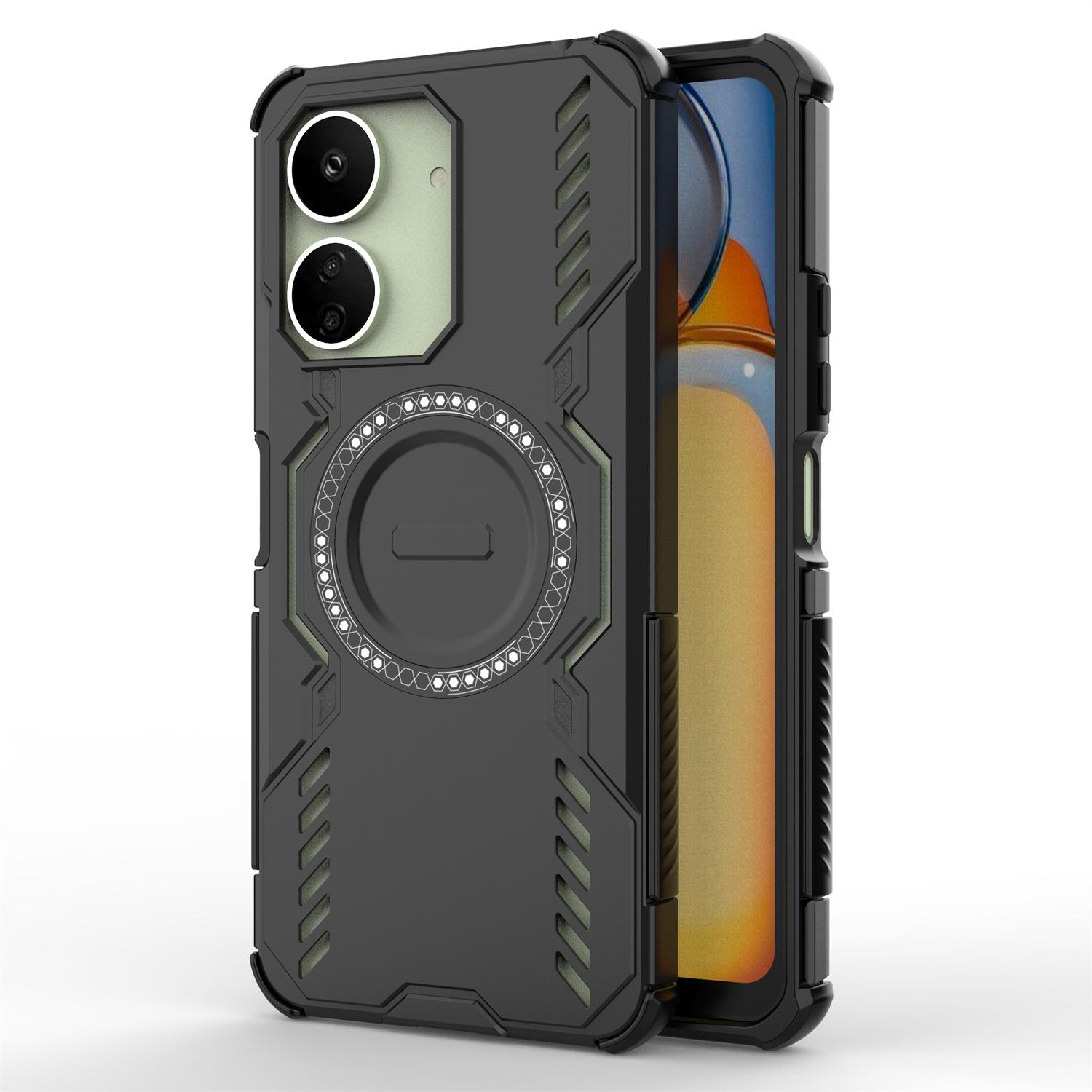 

For Xiaomi Redmi 13C 4G Magnetic Case Butterfly Armor Hollow Heat Dissipation PC+TPU Phone Cover Black