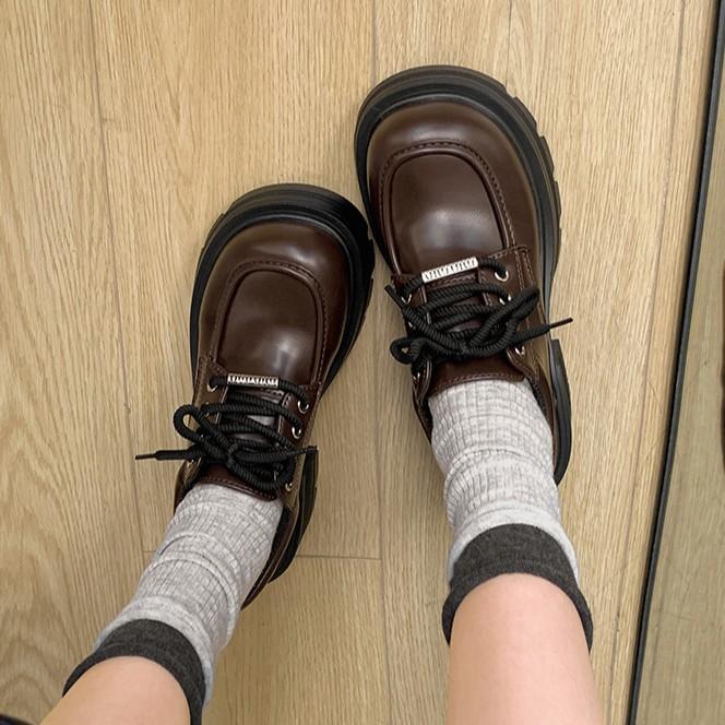 Modetrend Schwarz Britischer Stil Dicke Ferse Plateau Kleine Lederschuhe Damen 2025 Neu Frühling und Herbst Vielseitige Mary Jane Einzelne Schuhe