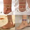 Jewelry Rice Beads Beaded Braided Rope Shell Four-layer Anklet Geometric Diamond-encrusted Leaves Multi-layer Foot Decoration Set