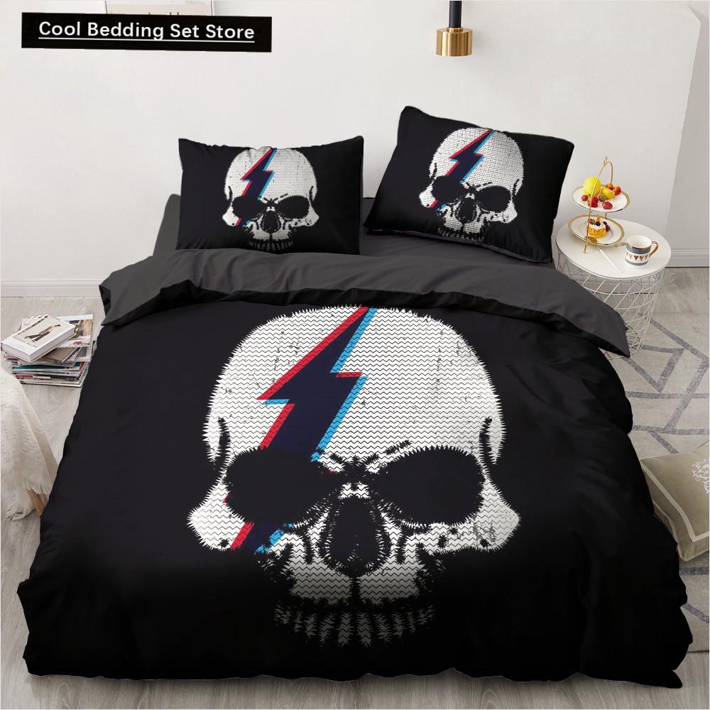 Skull Couple King Queen Duvet Cover Skeleton Bride Bedding Set for Kids Teens Adults Halloween White 2/3pcs Soft Quilt Cover