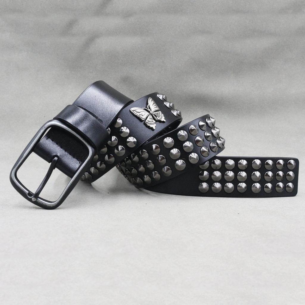 Rivet Belt Men's Punk Style European and American Personality Butterfly Women's Belt Hip-hop Style Neutral Cowhide Belt