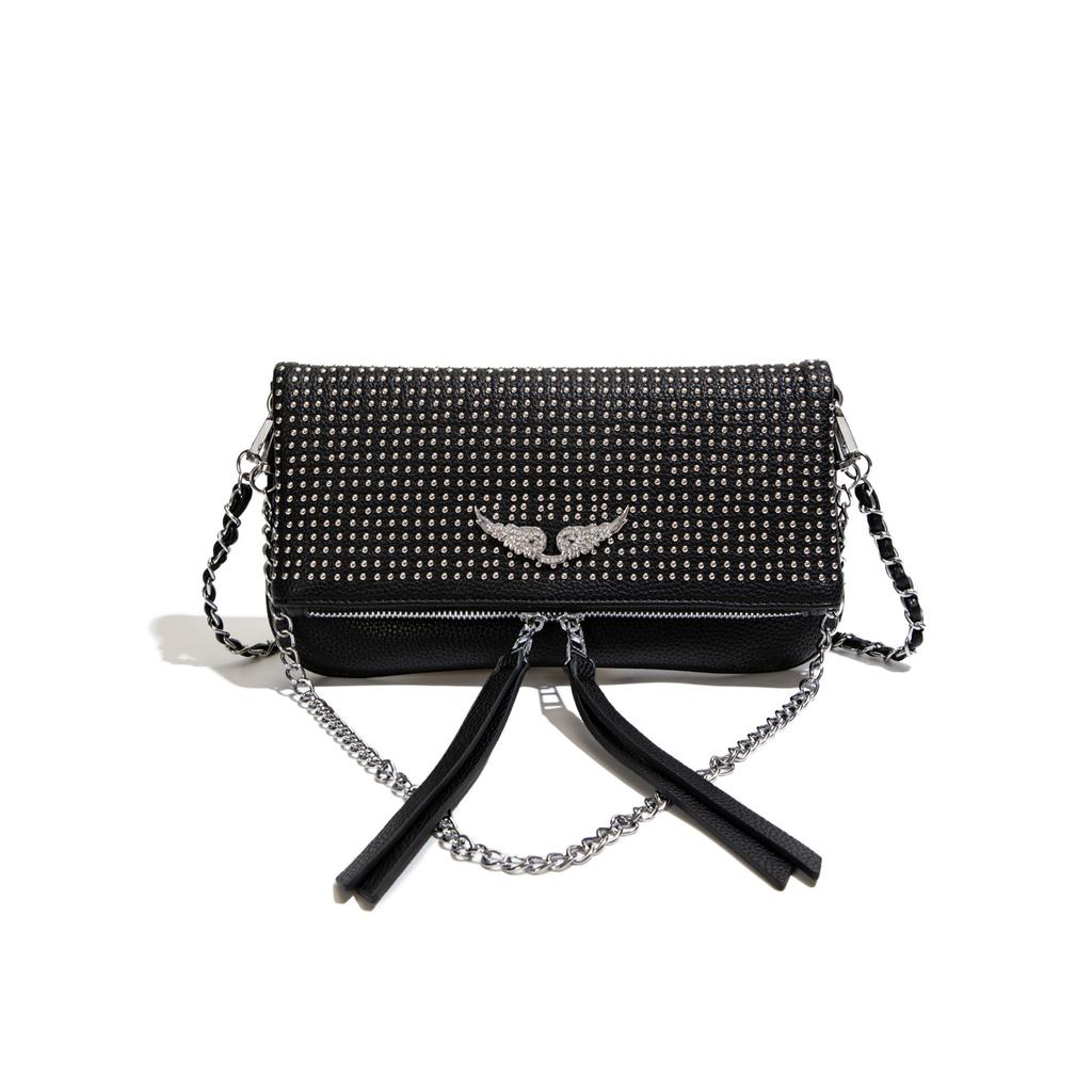 New Women's Hand-held Diamond Studded Wing Chain Niche Design Single Shoulder Crossbody Bag