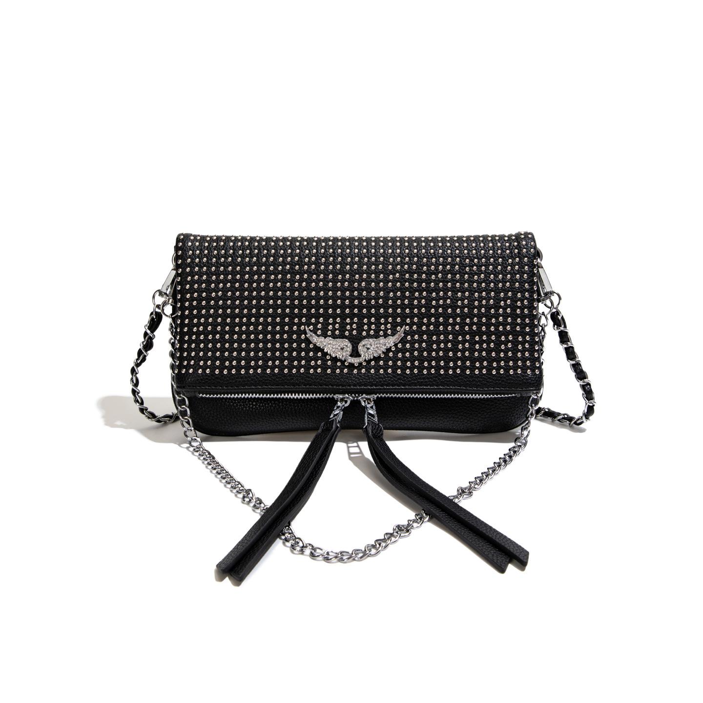 Forence Nieuwe Dames Handheld Diamant Bezaaide Vleugelketting Niche Ontwerp Enkele Schouder Crossbody Tas zwart