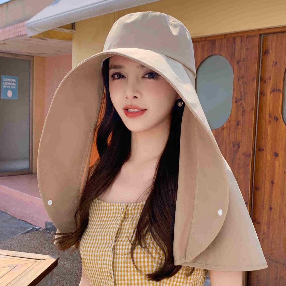 Large Brim Full Face Sun Protection Hat With Neck Shawl UV Protection Adjustable Summer Hat For Women Outdoor Beach Travel