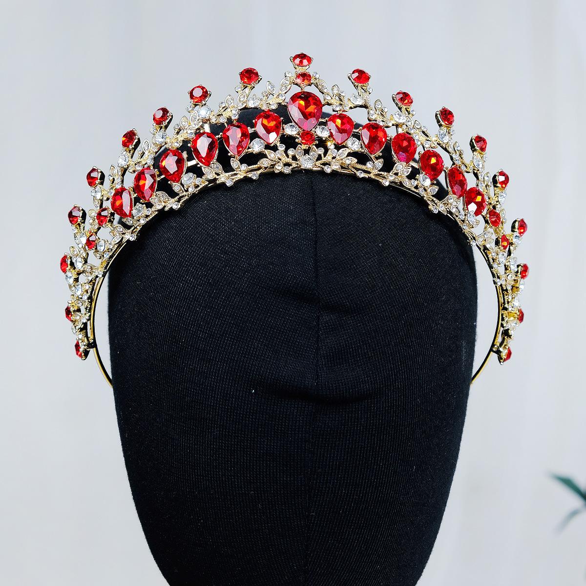 

Vintage Crystal Wedding Tiara for Women Red Rhinestone Queen Crown Headband Princess Hair Accessories Birthday Prom Headwear