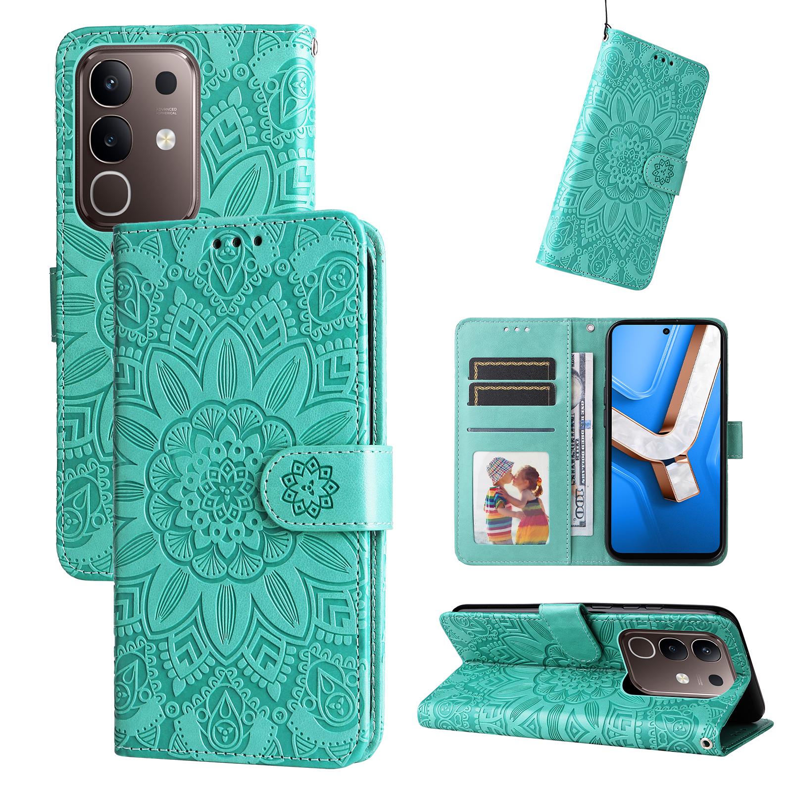 

For vivo Y29 4G Case Sunflower Imprint Leather Wallet Phone Cover Red
