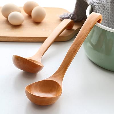 Wooden Spoon Long Handle Soup Ladle Kitchen Spoon for Serving Cooking Large Japanese Style Soup Spoon Scoop Kitchen Tableware