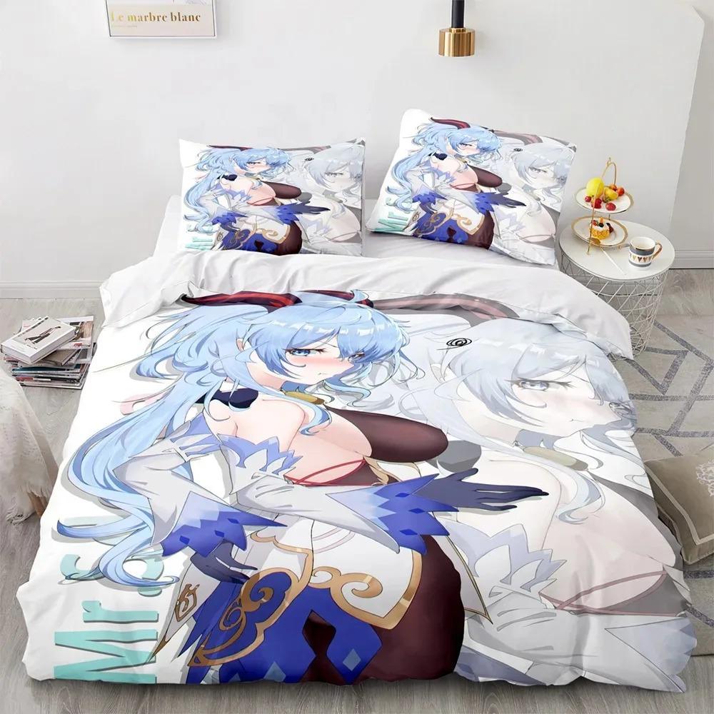 Herní povlečení Genshin Impact Eula Anime 3D pro kluky a teenagery, sada povlaku na přikrývku, měkké ložní prádlo, velikost Queen, King, Single, dekorace do ložnice