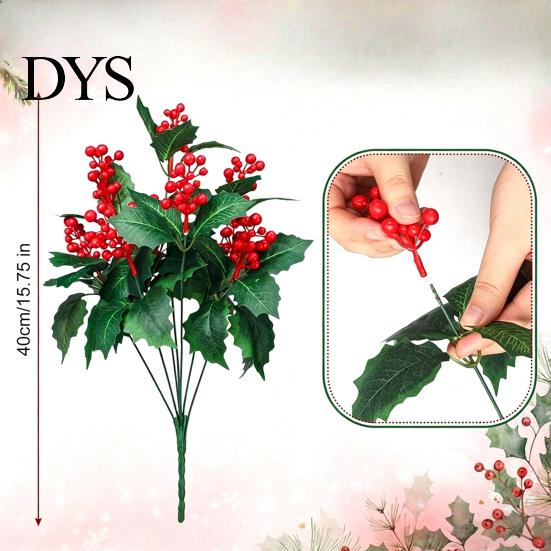 Indoor Holiday Ornament for Mantel Artificial Poinsettia Flowers, Christmas Red Bouquet with Berries, Faux Silk Maintenance Free Plant Decor