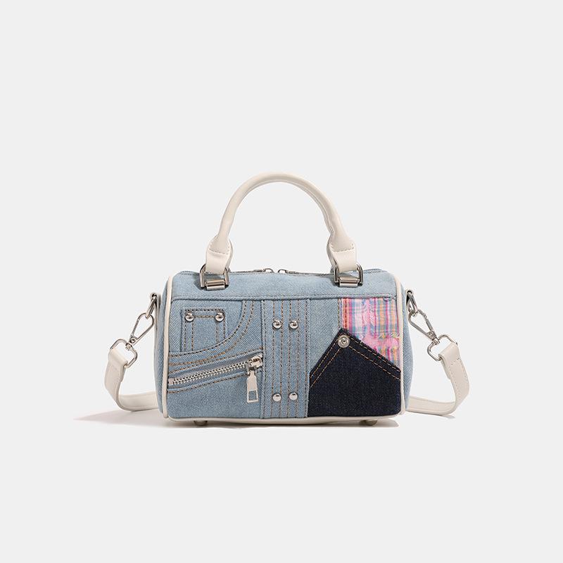 2024 Summer New Niche Design High-End Boston Bag Fashionable Patchwork Handbag Shoulder Crossbody Women s Bag синий