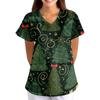 Women's Christmas Print Loose Fit V-Neck Short Sleeve Scrub Top with Pockets for Work