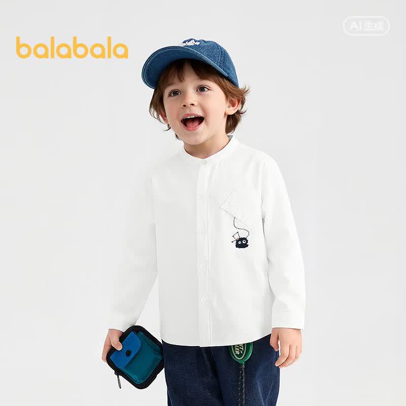 Balabala Boys' Striped Stand Collar Long-Sleeve Shirt