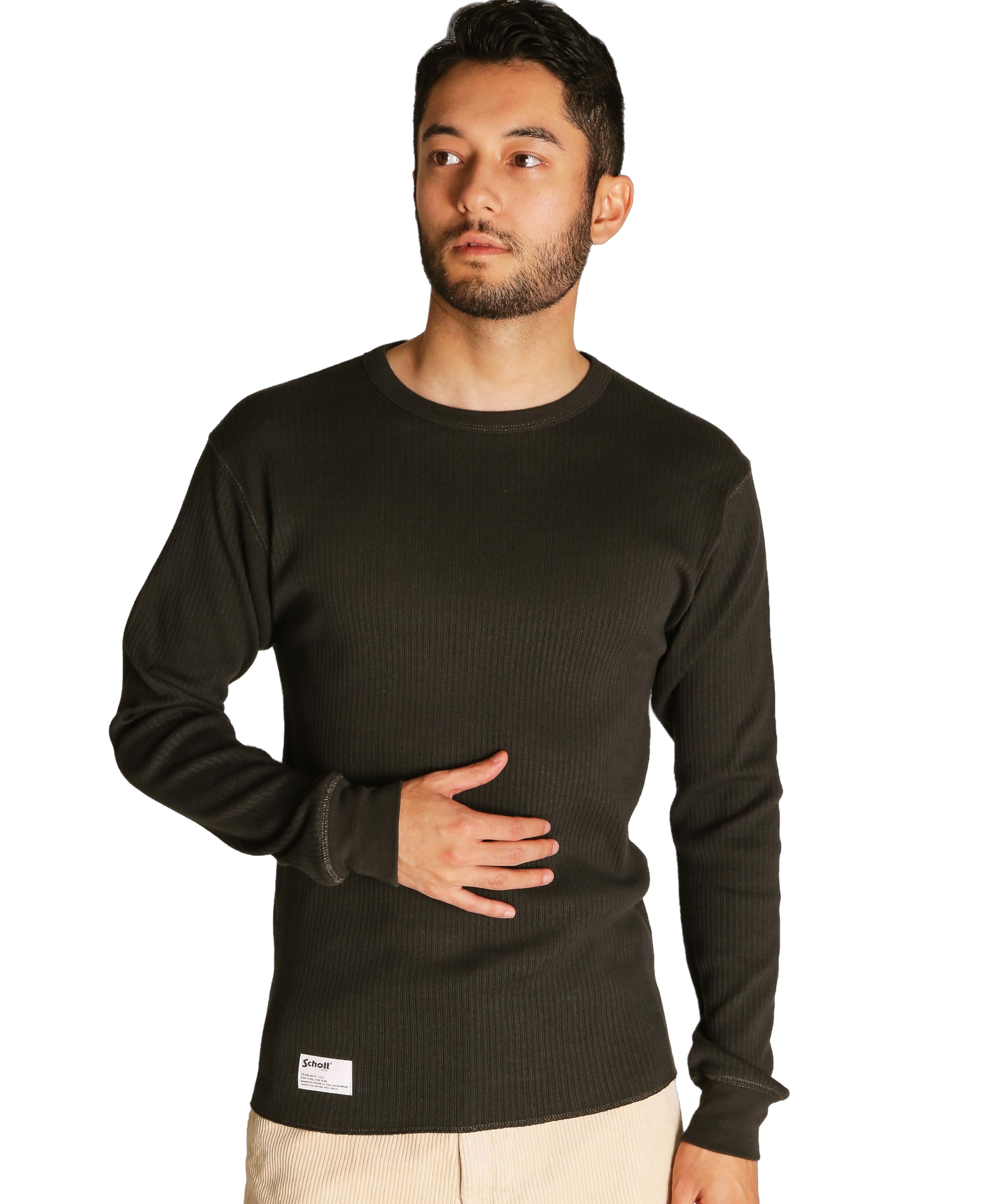 Schott ARMY RIB LS T-SHIRT, Мужская XL, 410, Угольный, 782-5230012