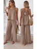 2026 Summer Sleeveless Solid Color Lace Back Women's Casual Set