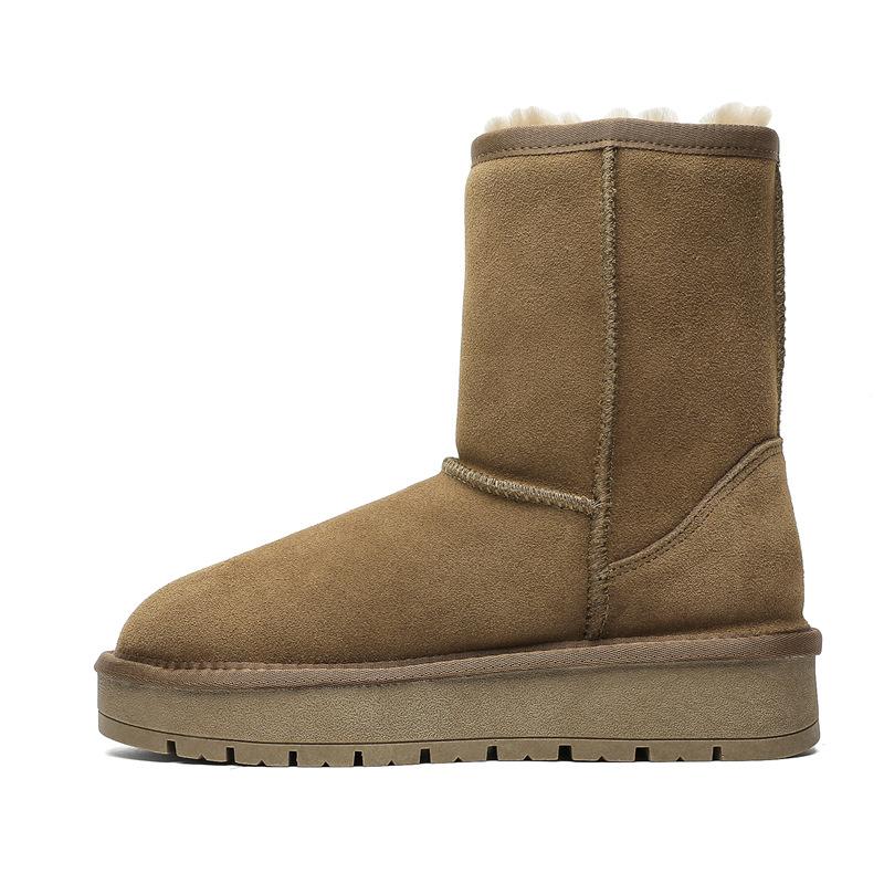 Sheepskin and fur integrated thick-soled snow boots women's medium tube winter new warm and velvet winter new cotton shoes