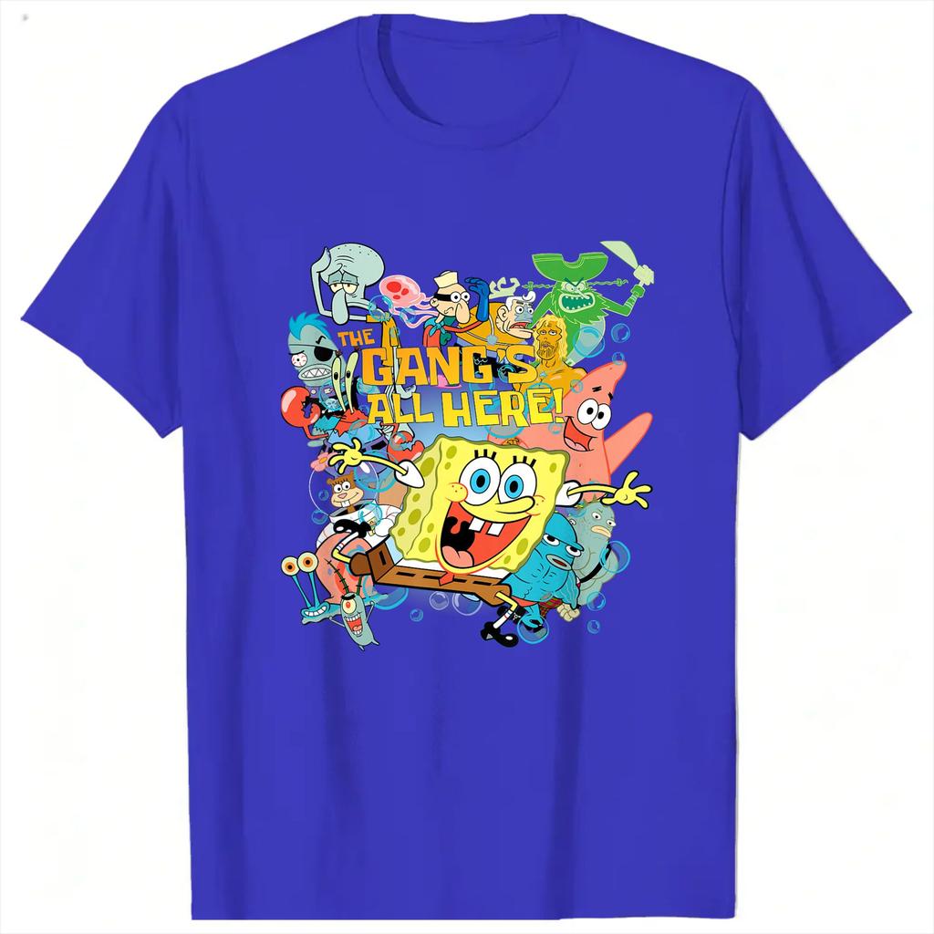 Spongebobs The Gangs All Here T Shirt Unisexs Vintage Pure Cotton T Shirts Summer O Neck Fashion Tee Shirt Oversized Clothes