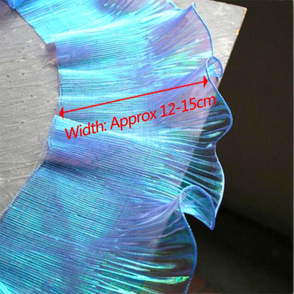 Lace Trim Organza Fabric Mermaid Ruffled Transparent Iridescent Laser Pleated for Patchwork Skirts Wedding Sewing Costume Supply