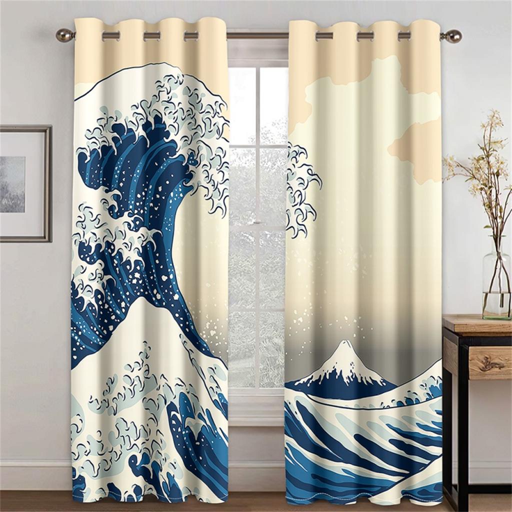 3D Ozeanwellen Wunderschöne Farben Magische Deko 2 Paneele Wohnzimmer Schlafzimmer Küche Balkon Fensterdeko Vorhänge