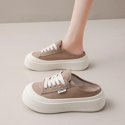 CRLAYDK Classic Women's Canvas Comfortable Mules Slip On Casual Loafers Platform Backless Shoes Ladies Indoor Outdoor Slides