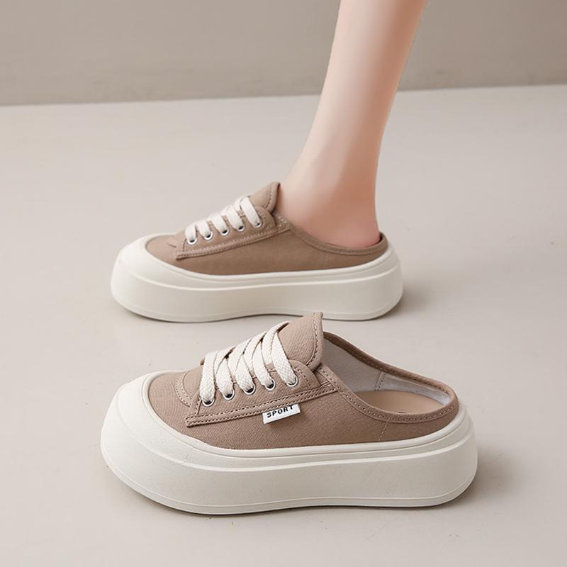 Fashion CRLAYDK Classic Women's Canvas Comfortable Mules Slip On Casual Loafers Platform Backless Shoes Ladies Indoor Outdoor Slides