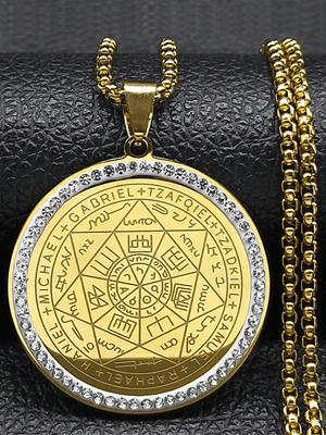 A Seven Angels Round Medallion Pendant Necklace For Men And Women Gold And Silver Solomon Amulet Stainless Steel Seal Pendant Necklace