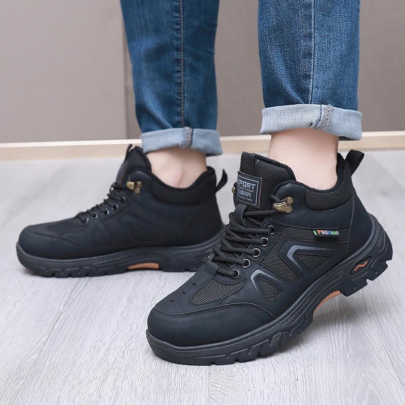 Winter Warm Snow Boots for Men Lightweight Non-Slip Sneakers Comfortable Outdoor Lace-Up Hiking Shoes Walking Work Short Boots With Faux Fur Lined