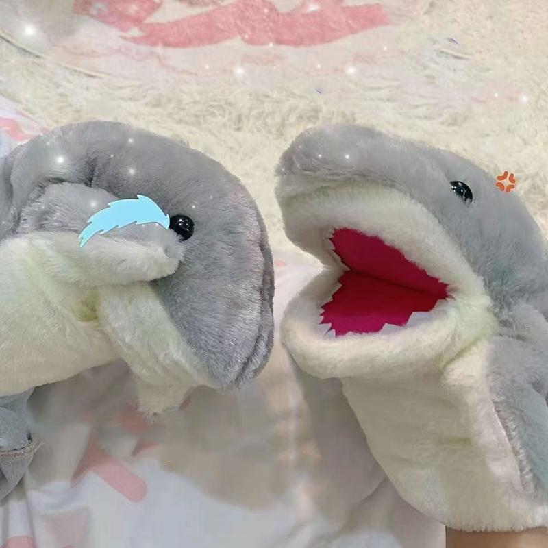 Stuffed Plush Animal Toys Gray Shark Hand Finger Story Puppet Cute Dolls Educational Baby Toys Simulated Shark Children Gift