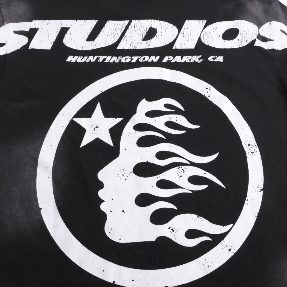 Men Women Hellstar Studios Cartoon Logo Tee Retro Washed Distressed Hip Hop Oversized Cotton T‑shirt