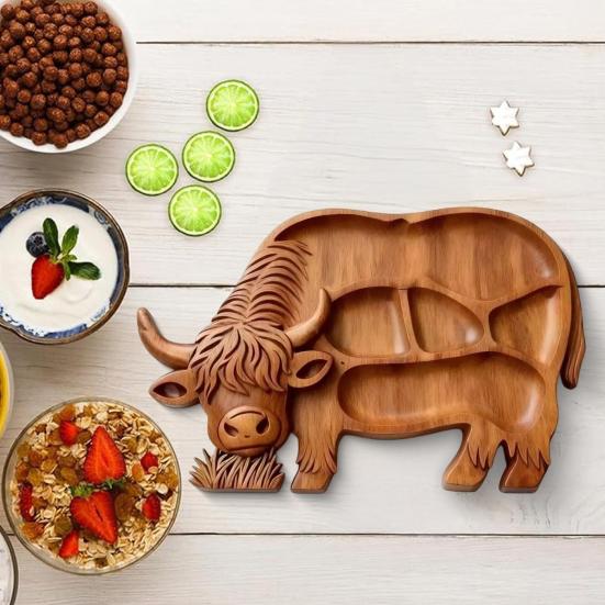Bölmeli Yüksek Ovalı Sığır Ahşap Şarküteri Tabağı Çiftlik Evi Tavşanı Yonca Şekilli Çok Amaçlı Peynir Atıştırmalık Servis Tepsisi Meze Tabağı