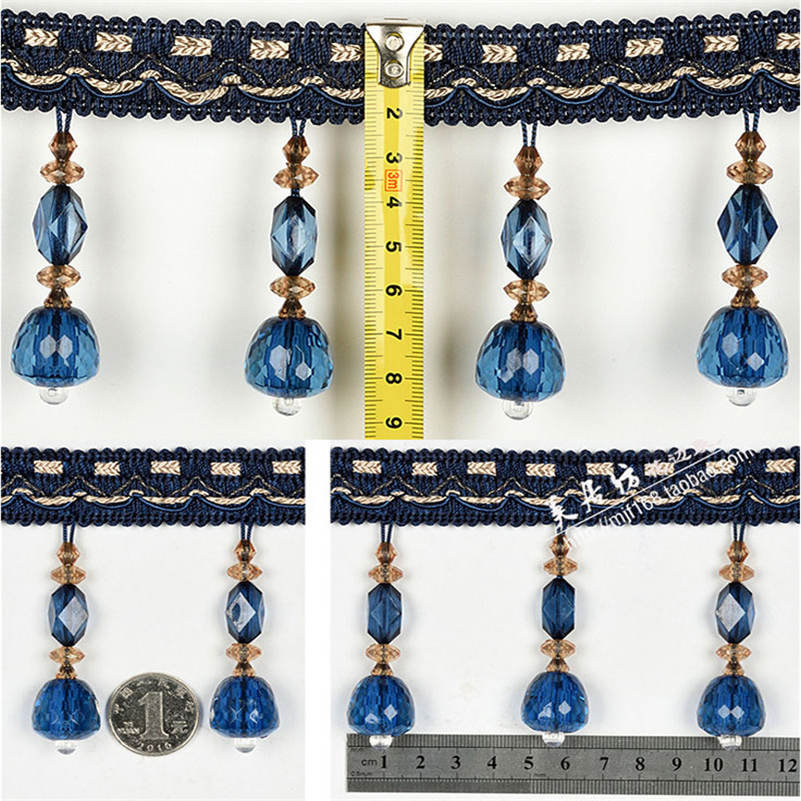 Cortina de cuentas de cristal de 2/4/6 metros con flecos y borlas de encaje, cinta ancha para manualidades, costura hecha a mano, accesorios para ropa y cortinas