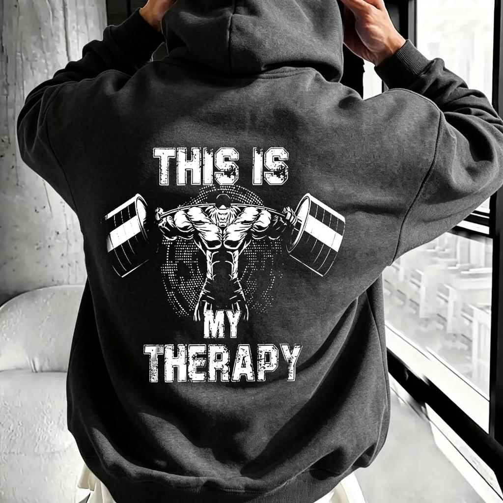 2026 New Unisex Oversized Hoodie This Is My Therapy Weightlifter Back Print Streetwear Autumn Winter Pullover Sweatshirt
