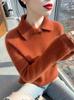 Women's Pure Wool High-Neck Buttoned Pullover - Long-Sleeved Knitted Sweater for Autumn/Winter