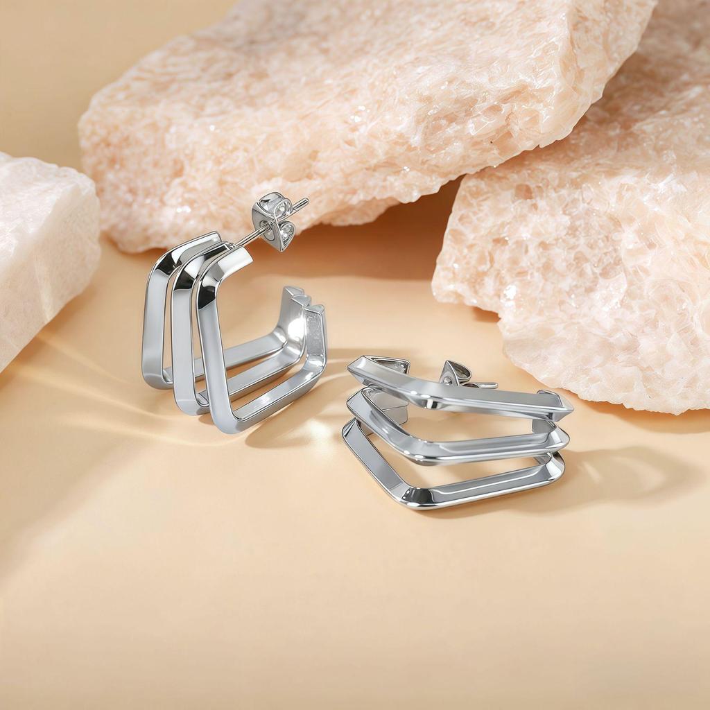 Elegant Geometric Titanium Steel Hoop Earrings for Women - Non-Fading Luxury 2025 Accessories
