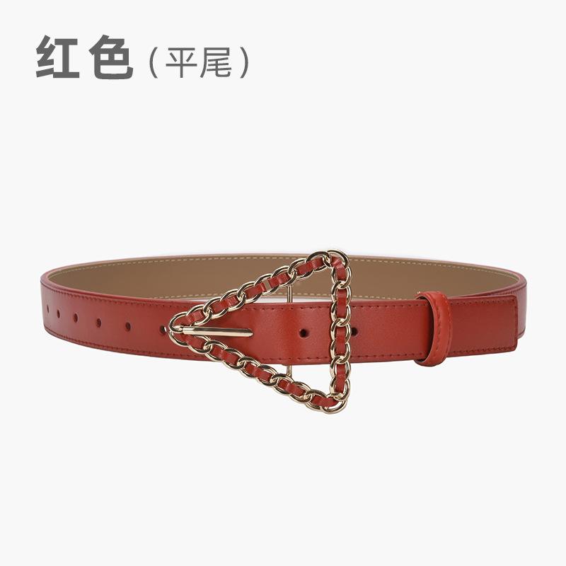 Women'S Belt Retro Triangle Pin Buckle Chain Belt Women'S Decorative Leather Fine Belt Women'S Dress
