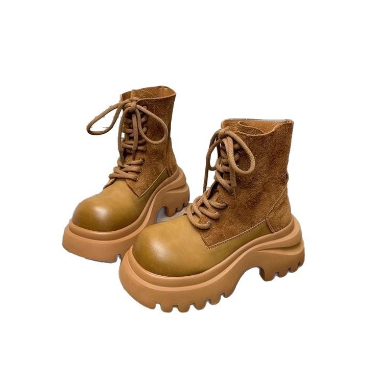 Rhabarberstiefel Damen 2025 Sommer neu Retro Schnürung Revers Zwei Tragemöglichkeiten Lässige Lokomotivstiefel Kurze Stiefel Arbeitsstiefel Damen