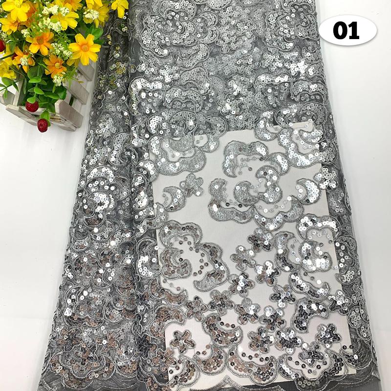 1Yard Embroidery Fabric with Bead Sequins for Bridal Dress Luxury Evening Dress DIY Sew French Tulle Fabric for Wedding Party