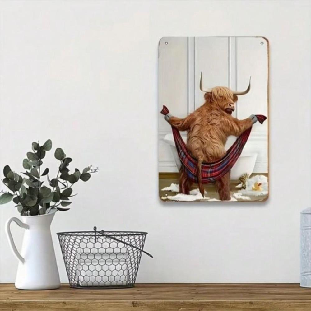 Metal Wall Art Highland Cow Poster Bathroom Decor