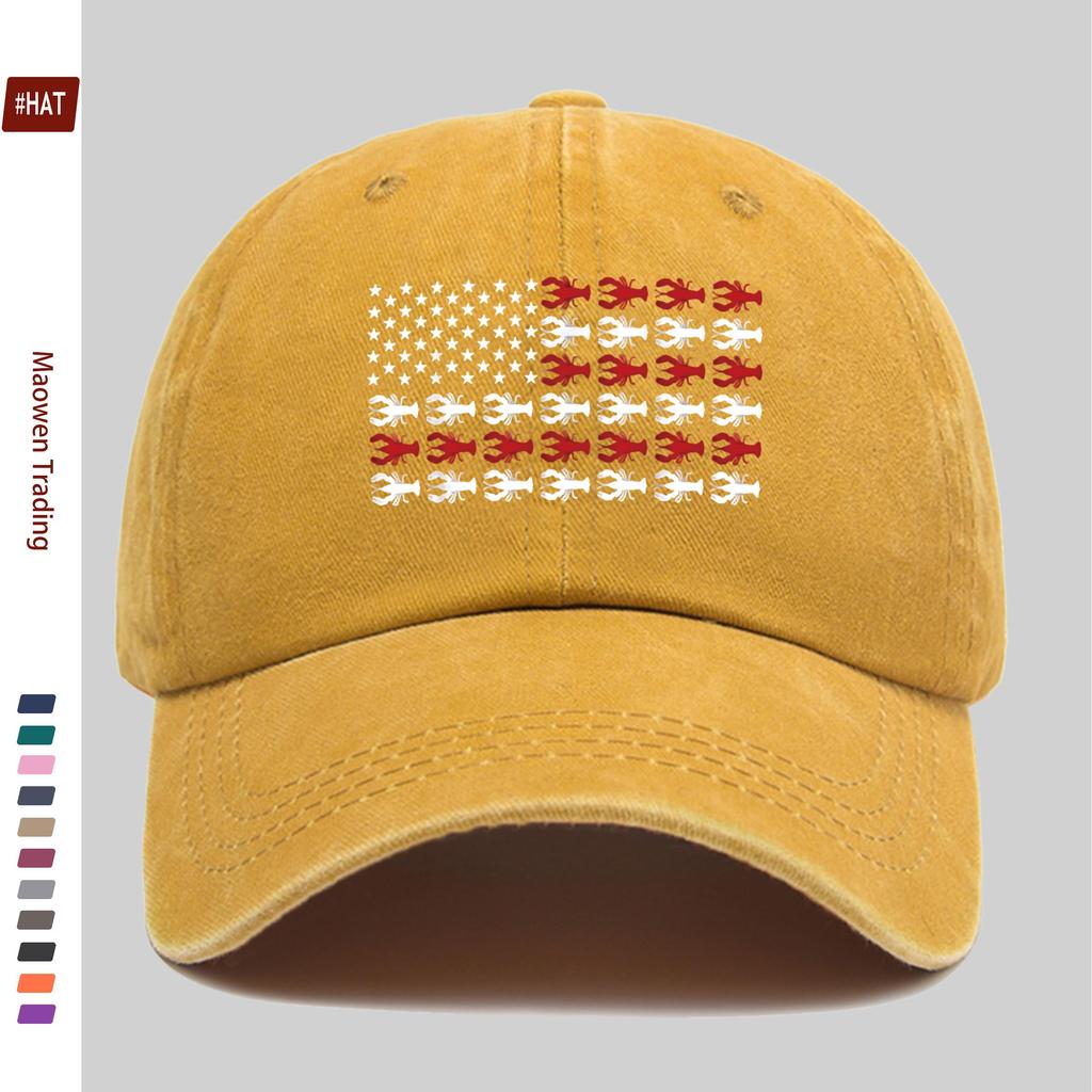 pc Vintage American Flag Lobster Season Theme Baseball Cap Lightweight Breathable Suitable for Spring Summer Design Sun Hat Tr