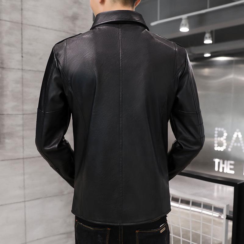 Men's Leather Coat Autumn and Winter Korean Style Trendy Slim and Handsome Green Motorcycle Jacket Lapel Leather Jacket for Men