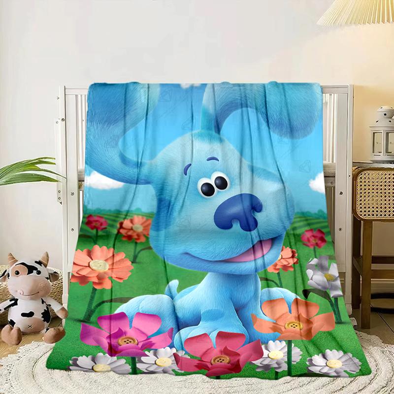 Cartoon Blue dog Blanket Flannel Blanket for bed, sofa, Camping, Hiking, Picnic Essentials, gift for family Fan gifts