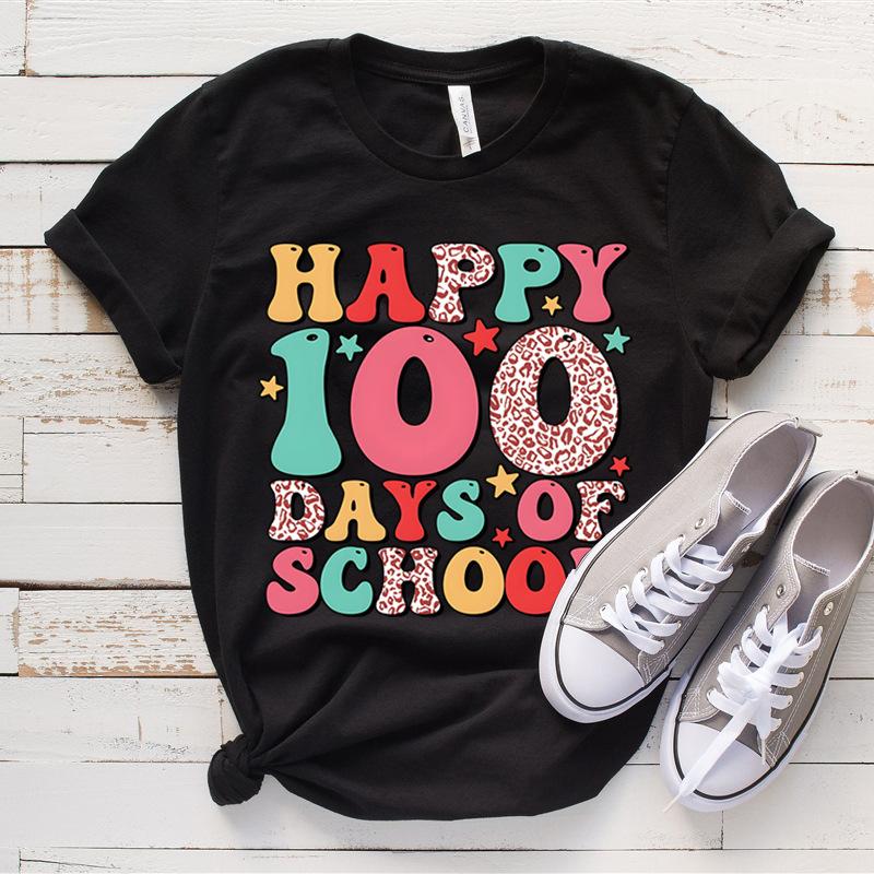 Women's Top 100 Days of School Printed High Street Trendy Fashion Casual Cotton T-Shirts Women’s