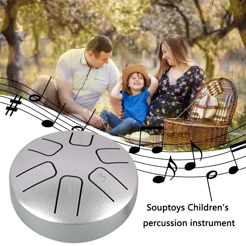 6 Tone Mini Hand Pan Drums Funny 3.8 Inch Kids Educational Toy with Drumsticks for Yoga Practice Performance Musical Instruments