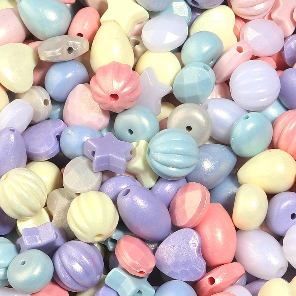 100pcs Acrylic Beads Mixed Macaron Color Star Heart Pumpkin Shape Loose Beads For Jewelry Making DIY Bracelets Keychain Supplies