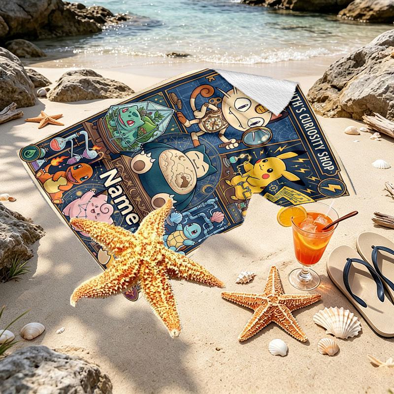 Custom Name Personalized Pocket Monster Print Beach Towel, for Trip Camping Beach Party Home Decor, Birthday Gift for Family & Friends
