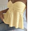 Women's Strapless Sleeveless Tube Top Slim Fit Sexy Solid Eyelet Tie Front Camisole