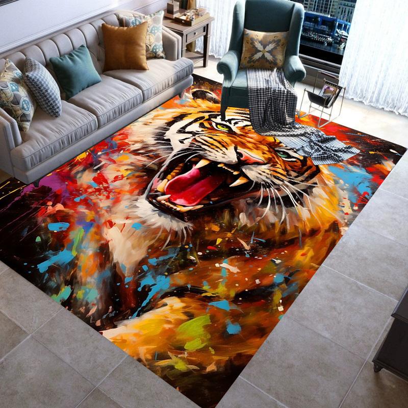 Large Area Rugs Non Slip Animal Tiger Pattern Carpet Living Room Sofa Kitchen Entrance Doormat Hallway Balcony Floor Mat