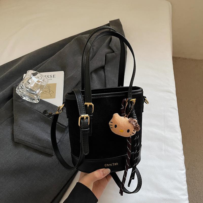 Fashion Hand Bucket Bag Women's Autumn New Trendy Retro Simple Shoulder Bag Casual Portable Messenger Bag